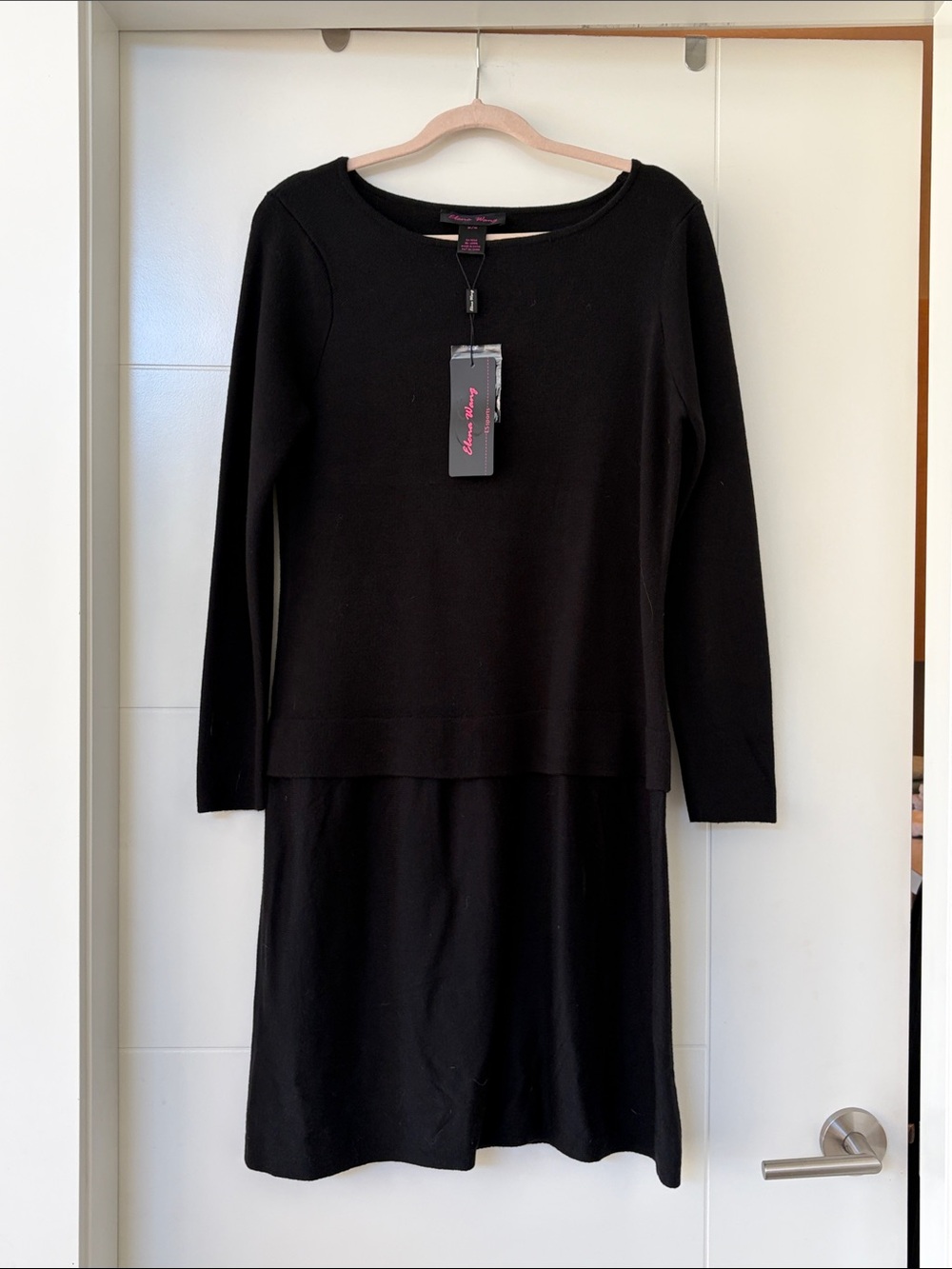 Black Long-Sleeve Layered Knit Dress